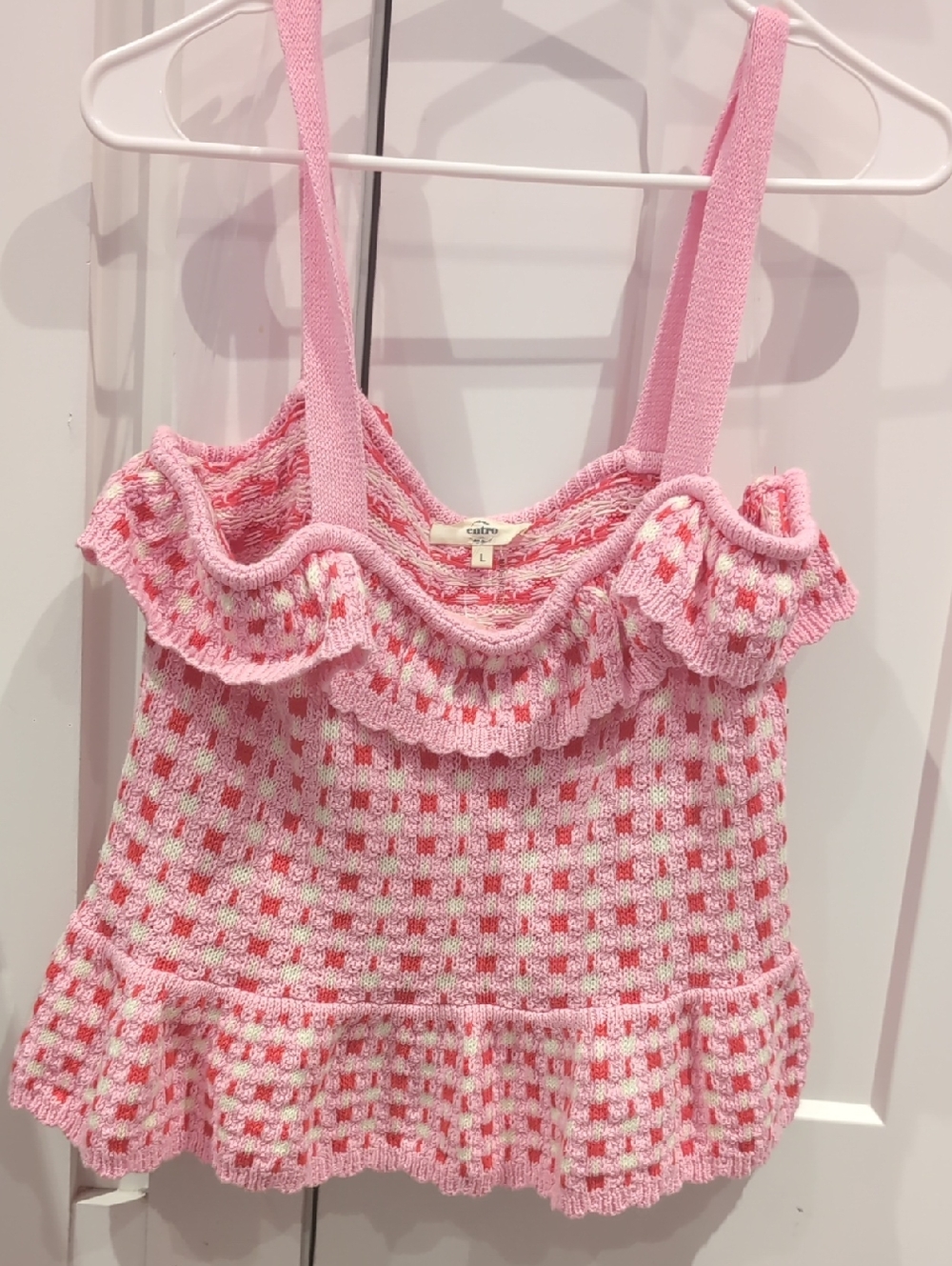 entro Pink Knit Ruffle Tank Top